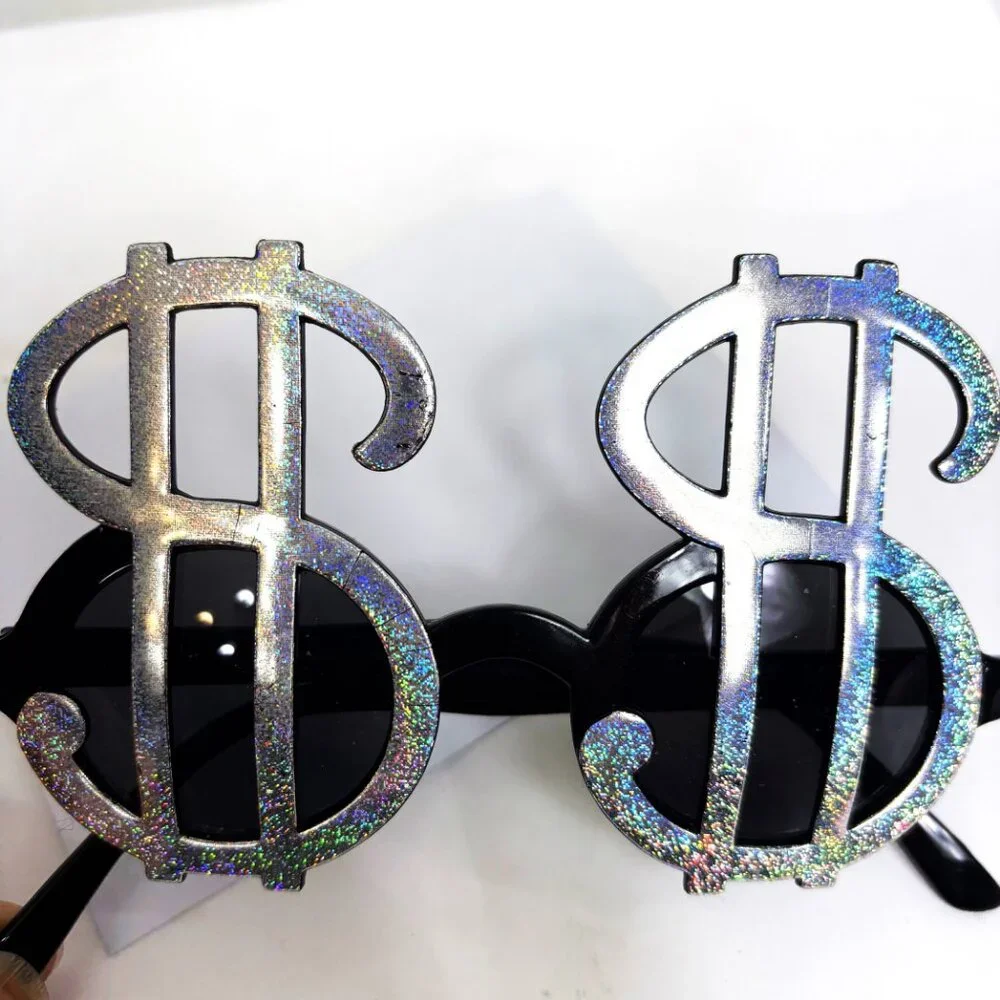 Silver Glitz  Money Dollar Sign Fashion Sunglasses Vintage NOS